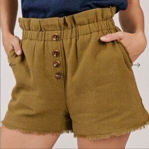 Something Navy Ryan Paper Bag Shorts Army Linen Cotton Blend Green Size Large